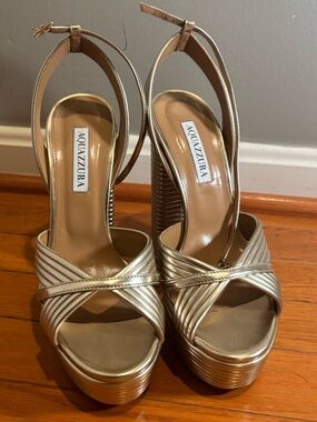 Aquazzura Metallic Gold Strappy Platform Sandals
